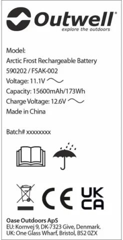 Outwell Oplaadbare Accu Voor Arctic Frost Koelboxen -Buiten Kamperen 1069 1900 accu 4