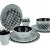 Bo-Camp Mix & Match Melamine Serviesset - 16-delig - Zwart -Buiten Kamperen bo camp mix